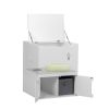 Large Wooden Cat Litter Box Enclosure With Jumping Platform and Fabric Drawer;  Indoor Hidden Cat Washroom Furniture;  White