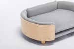 Scandinavian style Elevated Dog Bed Pet Sofa With Solid Wood legs and Bent Wood Back, Velvet Cushion,Mid Size Light Grey