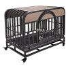 32in Heavy Duty Dog Crate, Furniture Style Dog Crate with Removable Trays and Wheels for High Anxiety Dogs