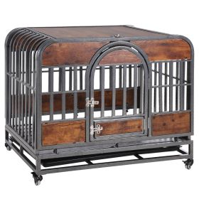 46in Heavy Duty Dog Crate, Furniture Style Dog Crate with Removable Trays and Wheels for High Anxiety Dogs (Color: as Pic)